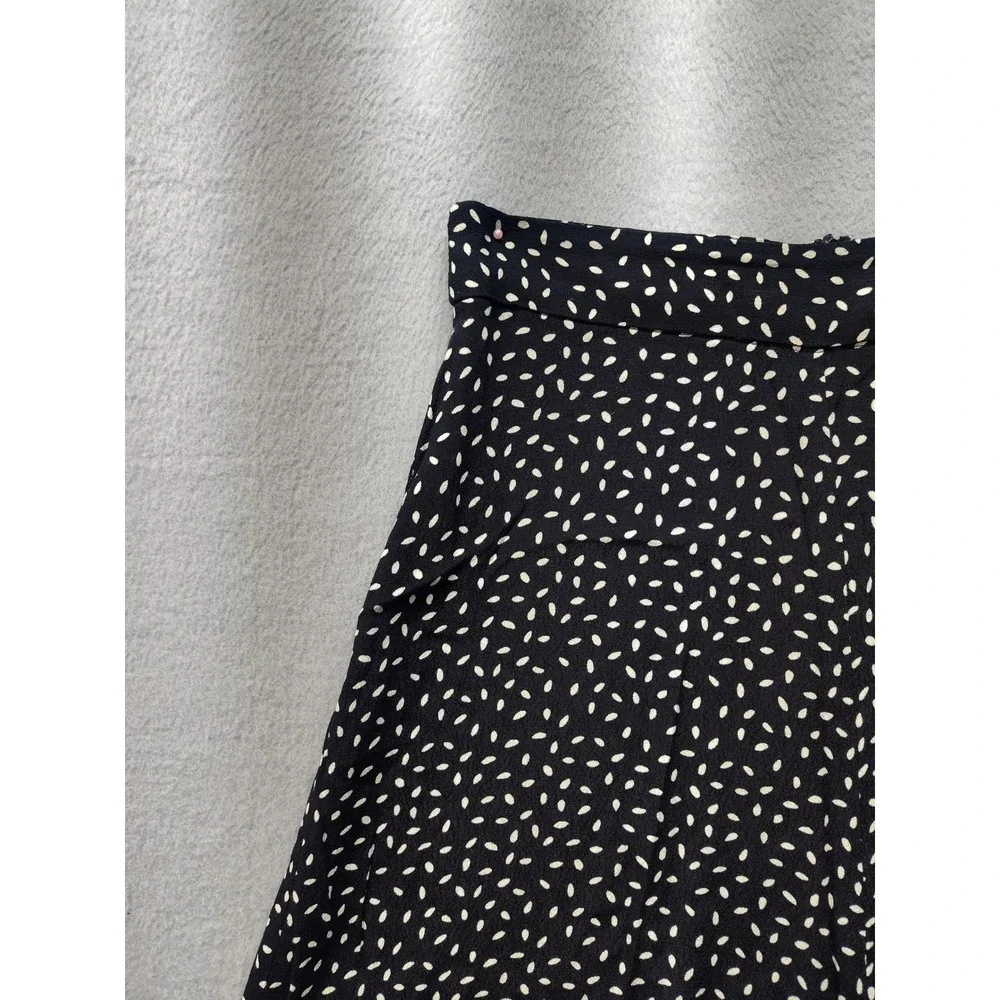 MNG Mango Black White Seed Print Midi Skirt Womens XXS High Waist A-Line Flowy